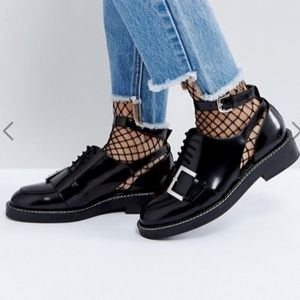 ASOS Martial Premium Leather Cut Out Flat Shoes